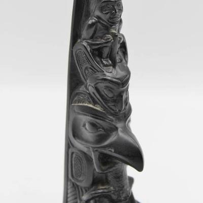 Carved Black Totem Pole Boma Canada - 7 Tall