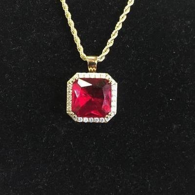 Necklace with Red Ruby Stone 18KT Gold Plate