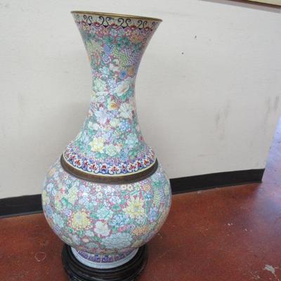 Oriental Floor Vase with wood base