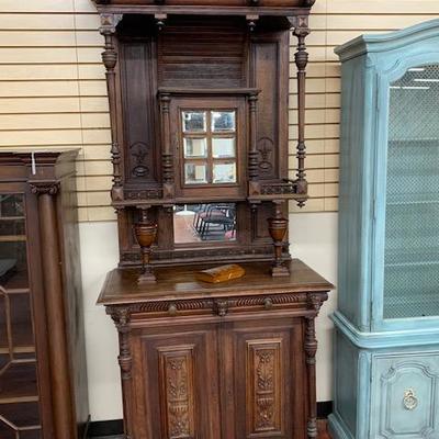Ornate Victorian Oak 2pc Cabinet