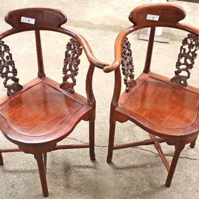  PAIR of Hardwood Asian Inspired Corner Arm Chairs 