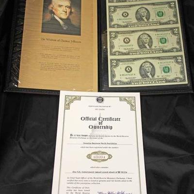  World Reserve Monetary Exchange One U.S. Government Issued Uncut Sheet of $2.00 Bills 