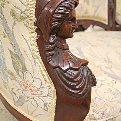  BEAUTIFUL ANTIQUE Walnut Carved Victorian Lady Head Settee attributed to John Jelliff Furniture 