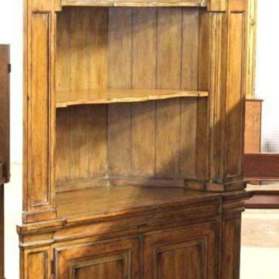  AWESOME 2 Piece Shadow Shell Carved Open Front CORNER Display Cabinet in the Walnut Finish 
