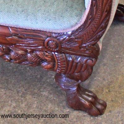  Semi Antique Mahogany Frame Carved Paw Foot Federal Style Loveseat 
