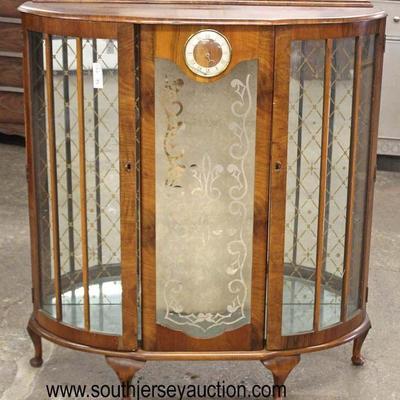  VINTAGE Art Deco Style Queen Anne Display Cabinet with Clock – Nice Model 