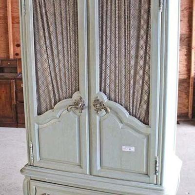  French Provincial â€œHickory Manufacturing Co.â€ Paint Decorated Marble Top Low Chest and Fitted Interior Armoire 