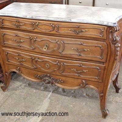  Country French Style Faux Marble Top Carved Commode 