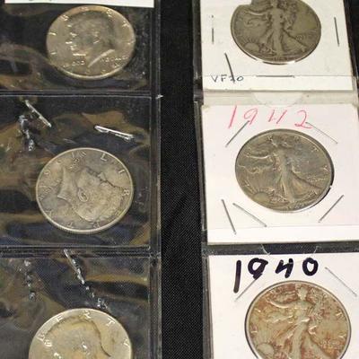  Selection of Silver Kennedy Half Dollars and Silver Walking Liberty Half Dollars 