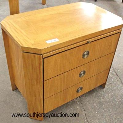 Burl Maple “Baker Furniture” Banded and Inlaid 3 Drawer Bachelor Chest with Pull Out Tray 
