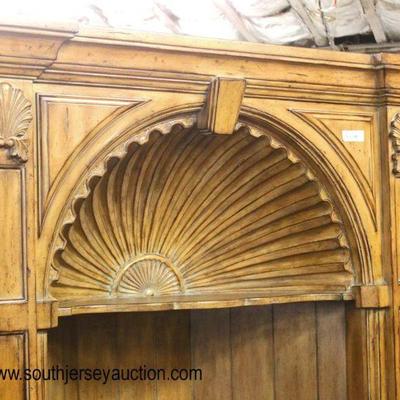  AWESOME 2 Piece Shadow Shell Carved Open Front CORNER Display Cabinet in the Walnut Finish 