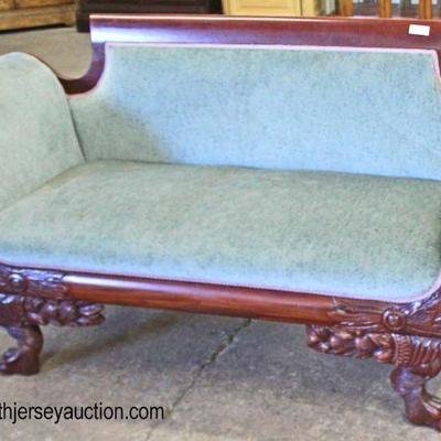  Semi Antique Mahogany Frame Carved Paw Foot Federal Style Loveseat 