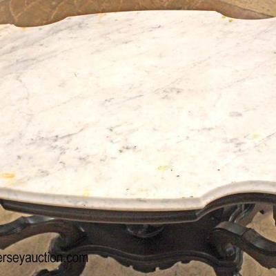  ANTIQUE Walnut Turtle Top Marble Top Parlor Table 