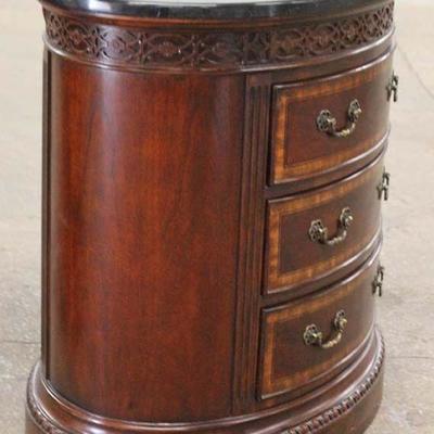  PAIR of Mahogany Oval Oversized Bedside Stands with Culture Marble Tops 