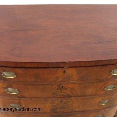  ANTIQUE Sheraton Burl Mahogany Bow Front 4 Drawer Low Chest 