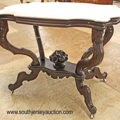  ANTIQUE Walnut Turtle Top Marble Top Parlor Table 