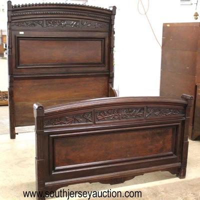  ANTIQUE Burl Walnut Carved 3 Piece Marble Top Victorian Full Size Bedroom Set with Lockside High Chest and Tennessee Brown Marble in the...
