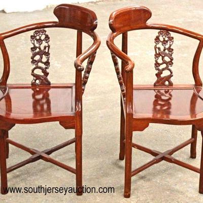  PAIR of Hardwood Asian Inspired Corner Arm Chairs 