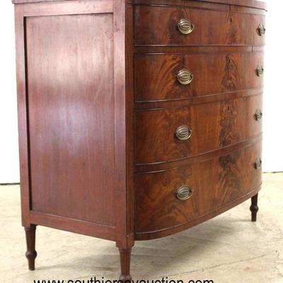  ANTIQUE Sheraton Burl Mahogany Bow Front 4 Drawer Low Chest 
