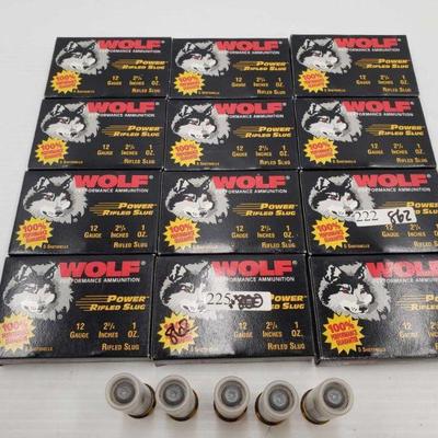 710: 12 boxes of wolf 12g shotgut Shells
12 boxes of shotgun slugs total 60