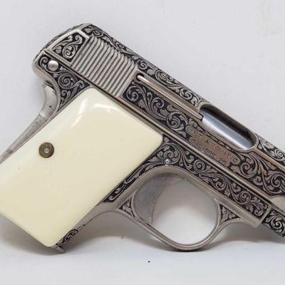 401: Colt 1908 .25 Cal Semi-Auto Engraved Pistol with Magazine
Serial number: 145638 Barrel Length: 2