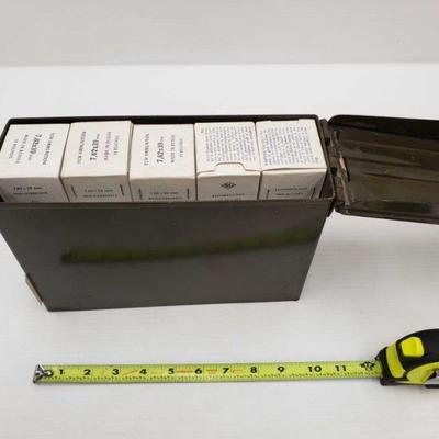 621: 7.62x39 rnds and ammo can
Approx 500 rnds of 7.62x39 and a ammo can measuring 3x7x10