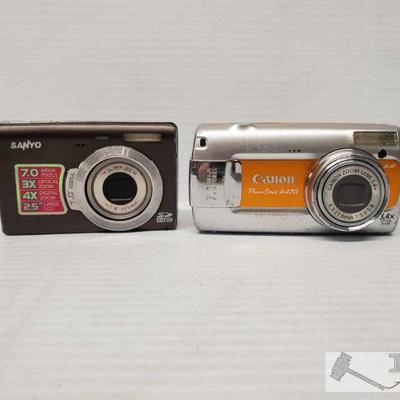 9066: Sanyo & Canon Cameras
Sanyo VPC-T700. Canon PowerShot A470 Canon Camera does not have batteries