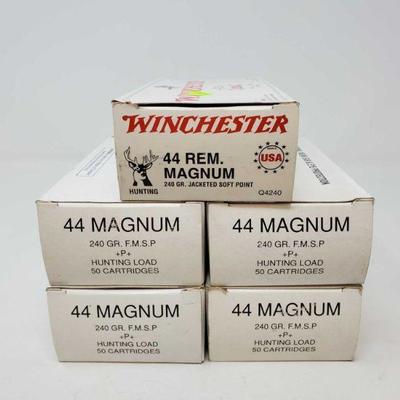 559: Approx. Rds. .44 Magnum Ammunition
Four Boxes 44 Magnum 240gr. F.M.S.P Ammo, one box(40rds.) Winchester .44 Rem. Magnum 240gr....