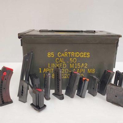 786: 13 Magazines with Ammo Can
.22lr and one .25acp magazine