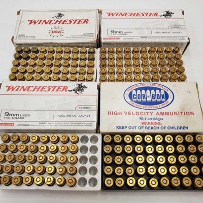 526: Approx 190 rounds of 9mm
4 boxes with a total of 190 rounds of 9mm