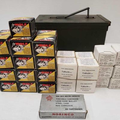 627.62x39 lot of approx 760 rnds with ammo can
Mixed brand of 7.62x39 in ammo can total amount is approx 760 rnds. Ammo can is approx...