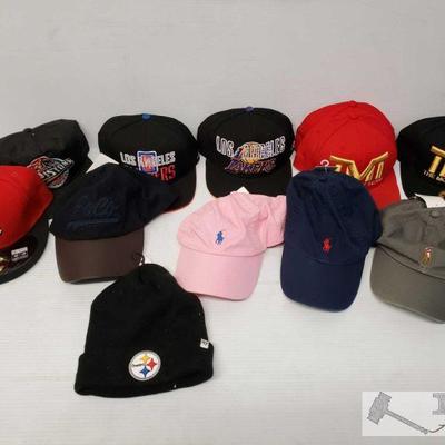 9052: 11 Hats and 1 Beanie
4 Ralph Lauren Hats new with tags, 3 TMT hats, 4 sports hats, one sports beanie
