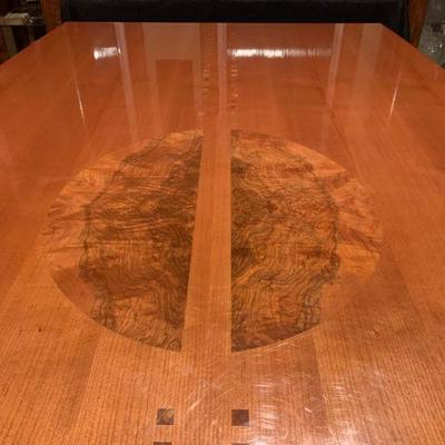 Surfboard Style Dining Table with Decorative Inlay 