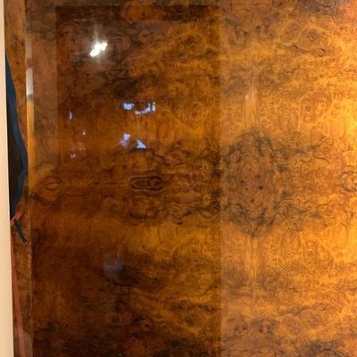 Burl Wood Table Top with Inlay, Signed 