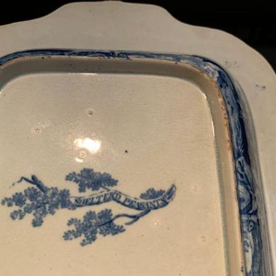 Staffordshire Blue Transferware Sheltered Peasants Covered Dish 