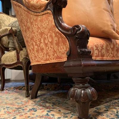 Victorian Carved Frame Settee, Bronze Mounted French Settee 