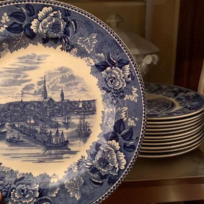 Wedgwood For Shreve Crump and Low Boston Themed Blue and White Plates 