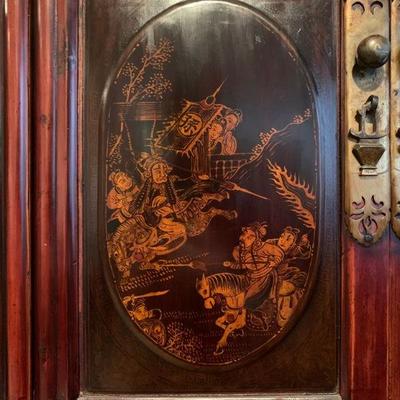 Chinese Cabinet Decorated with Warriors in Gilt  