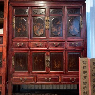 Chinese Cabinet Decorated with Warriors in Gilt  