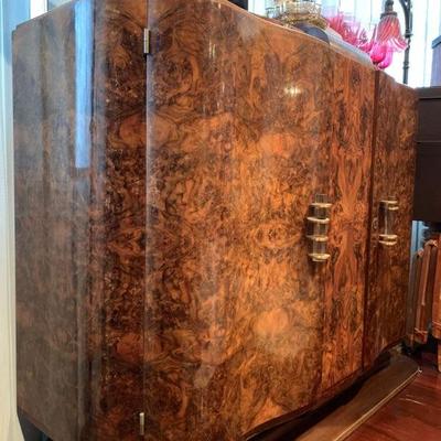 Art Deco Cabinet in Burl Wood with Marble Top 