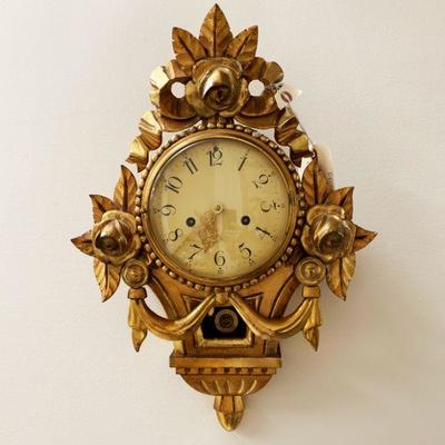 19th c. Louis XVI Giltwood Cartel Pendulum Wall Clock