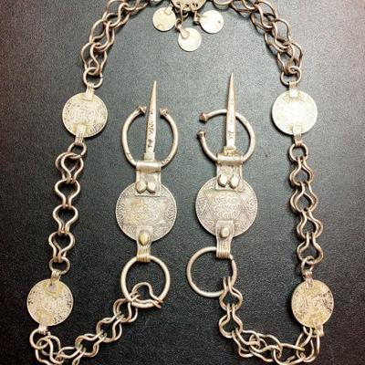 Antique / Vintage Moroccan Silver Coin Waist Belt / Necklace (.700 - .900 Silver)
