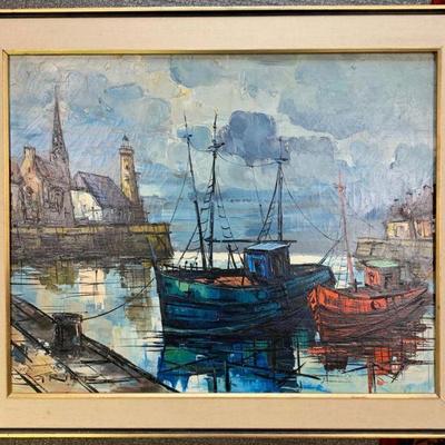  Marine Oil Painting by M Edward Griff A HARBOR SCENE