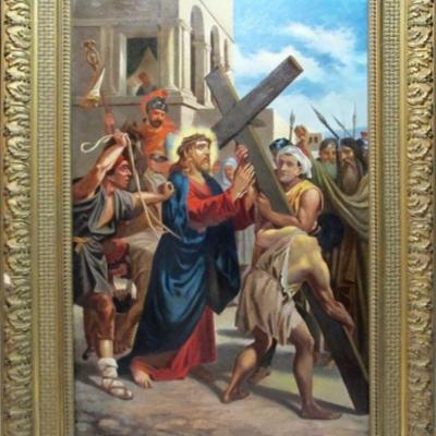 18th c. Continental Figural Oil Painting CHRIST CARRYING THE CROSS