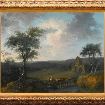 18th Century Landscape Oil Painting FLIGHT TO EGYPT by Jacob Philipp Hackert