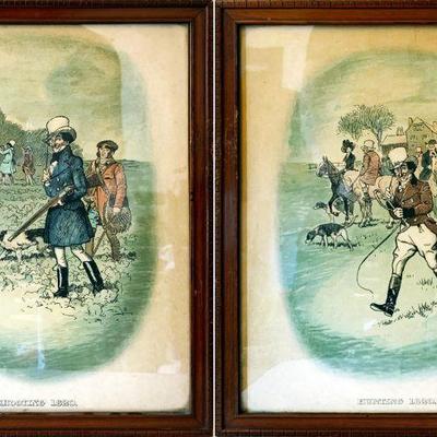 Pair of Rare Antique English Sporting Engravings by Tom Browne