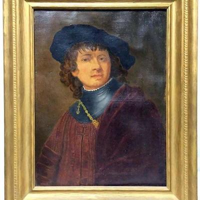 Antique Portrait Oil Painting After Rembrandt's 