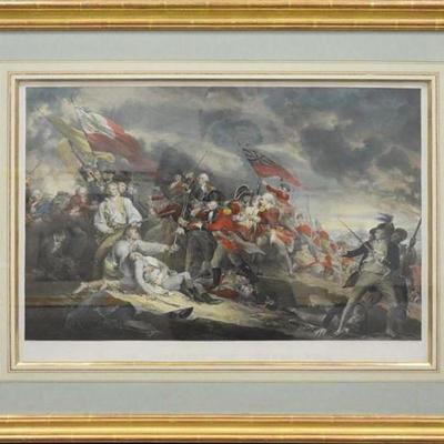 Rare Antique Hand Colored Copper Engraving of John Trumbull's THE BATTLE OF BUNKER HILL [Die Schlacht von Bunker-Hill]