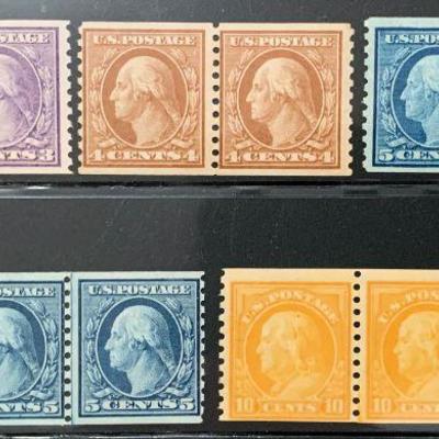 U.S Stamps, Scott 493, 495, 496 Prs; 496-497 Line Pairs (Washington & Franklin, 1917 -1922)