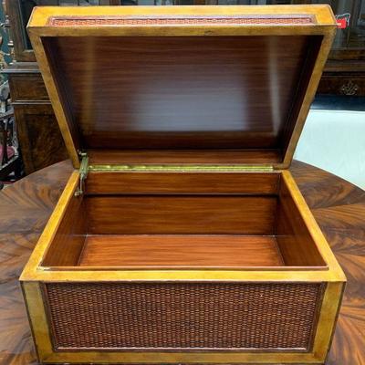 Large Rare Maitland Smith Leather Rattan Chest / Trunk